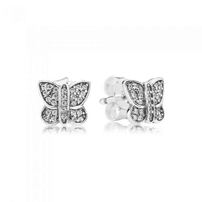 Pandora Jewelry Butterfly Silver Stud Earrings With Cubic Zirconia