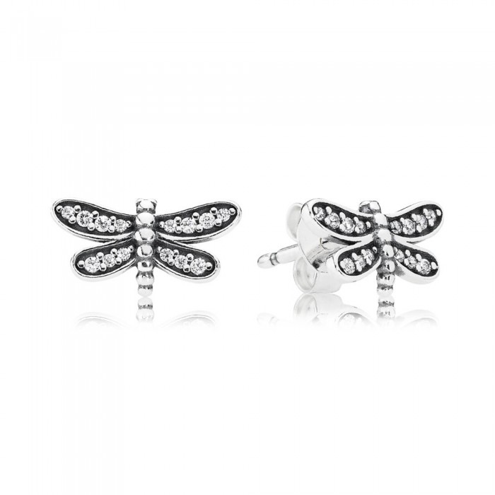 Pandora Jewelry Dragonfly Silver Stud Earrings With Cubic Zirconia