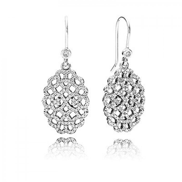 Pandora Jewelry Shimmering Lace With Clear CZ Dangle Earrings