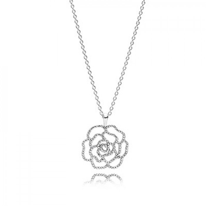 Pandora Jewelry Rose Silver Pendant With Cubic Zirconia And Necklace