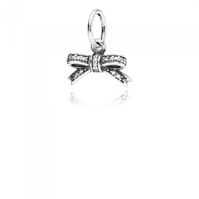 Pandora Jewelry Bow Silver Pendant With Cubic Zirconia