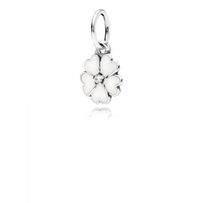 Pandora Jewelry Primrose Silver Pendant With Cubic Zirconia And White Enamel