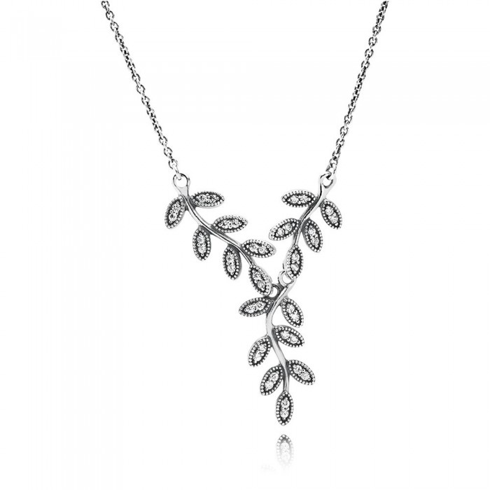 Pandora Jewelry Leaves Silver Collier With Cubic Zirconia