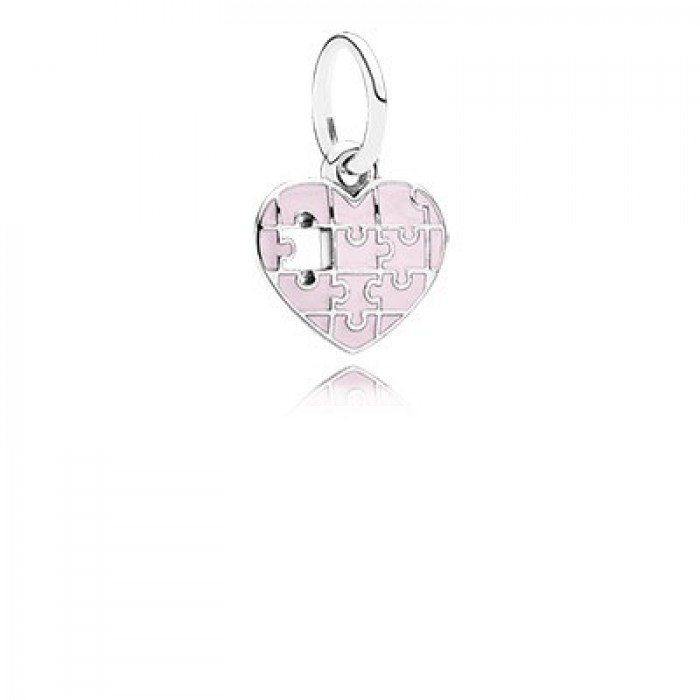 Pandora Jewelry Jigsaw Heart Silver Dangle With Light Pink Enamel