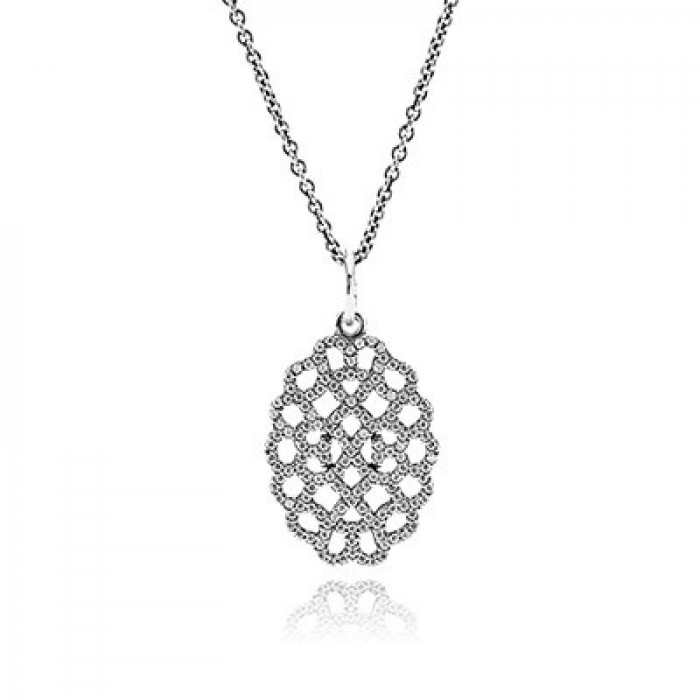 Pandora Jewelry Shimmering Lace With Clear CZ Necklace