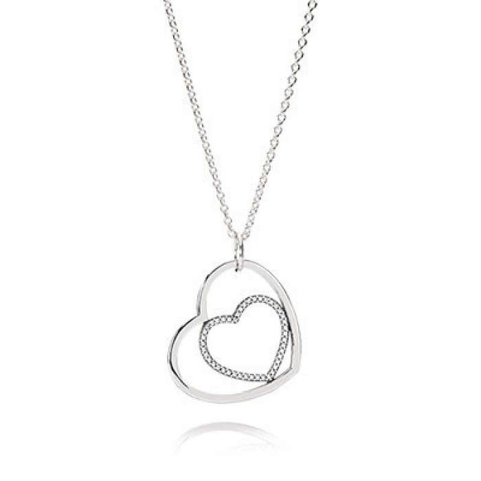 Pandora Jewelry Hearts Silver Pendant With Cubic Zirconia And Necklace