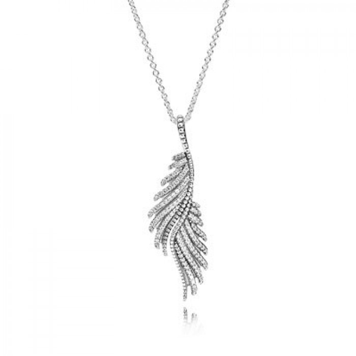 Pandora Jewelry Majestic Feathers With Clear CZ Necklace
