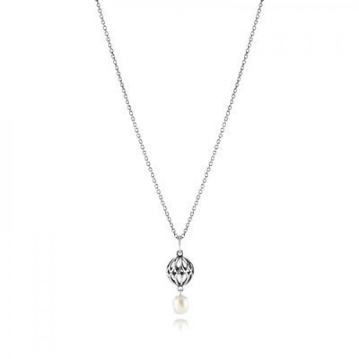 Pandora Jewelry Silver Necklace With White Pearl Pendant