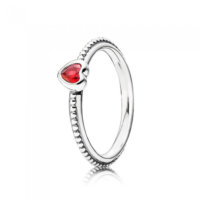 Pandora Jewelry Heart Silver Ring With Golden Red Synthetic Ruby Ring