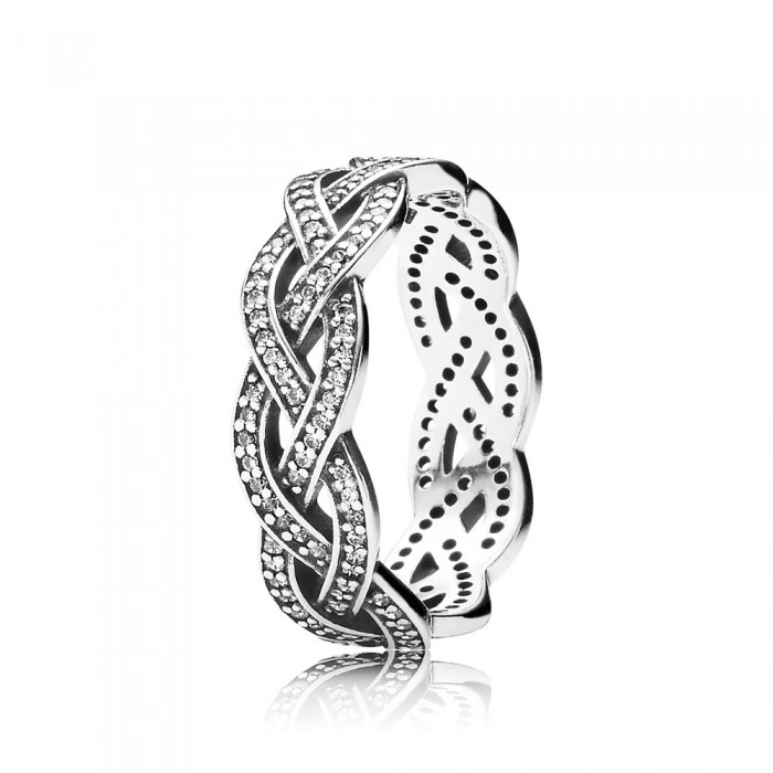 Pandora Jewelry Braided Silver Ring With Cubic Zirconia