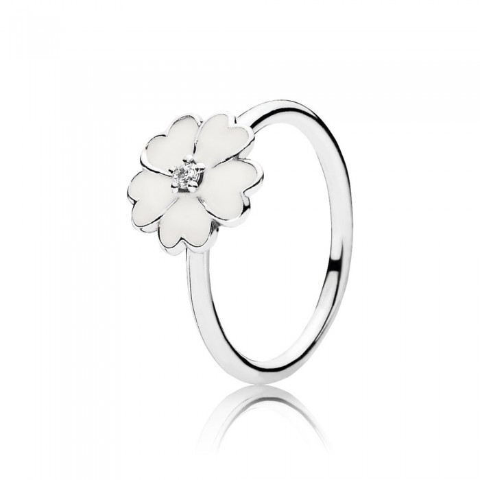 Pandora Jewelry Primrose Silver Ring With Cubic Zirconia And White Enamel