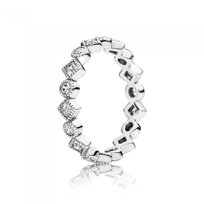 Pandora Jewelry Round And Square Eternity Silver Ring With Cubic Zirconia