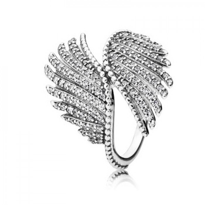 Pandora Jewelry Phoenix Feather Silver Ring With Clear Cubic Zirconia