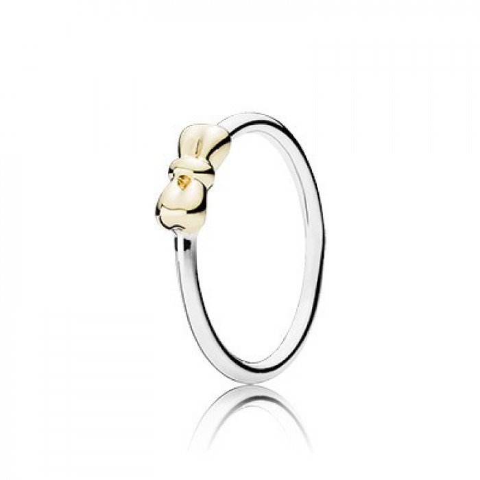Pandora Jewelry Silver Ring With 14k Solid Gold Bow