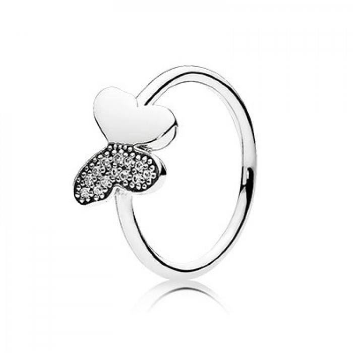 Pandora Jewelry Butterfly Silver Ring With Clear Cubic Zirconia