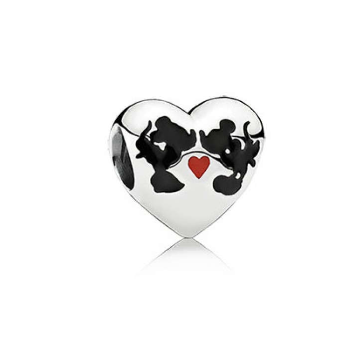 Pandora Jewelry Disney Minnie & Mickey Heart Silver Charm With Black And Red Enamel
