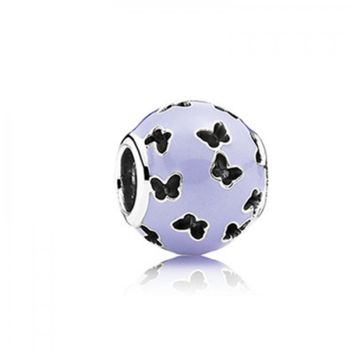 Pandora Jewelry Abstract Silver Charm With Lavender Enamel And Cut-Out Butterflies