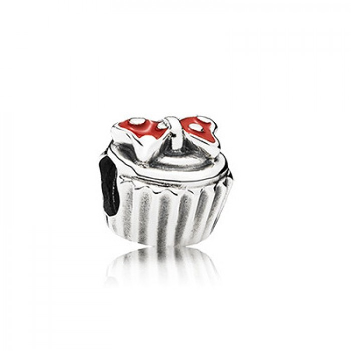Pandora Jewelry Disney Cupcake Silver Charm With Red Enamel On Minnie Bow