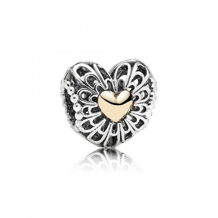Pandora Jewelry Openwork Heart Silver Charm With 14K Hearts