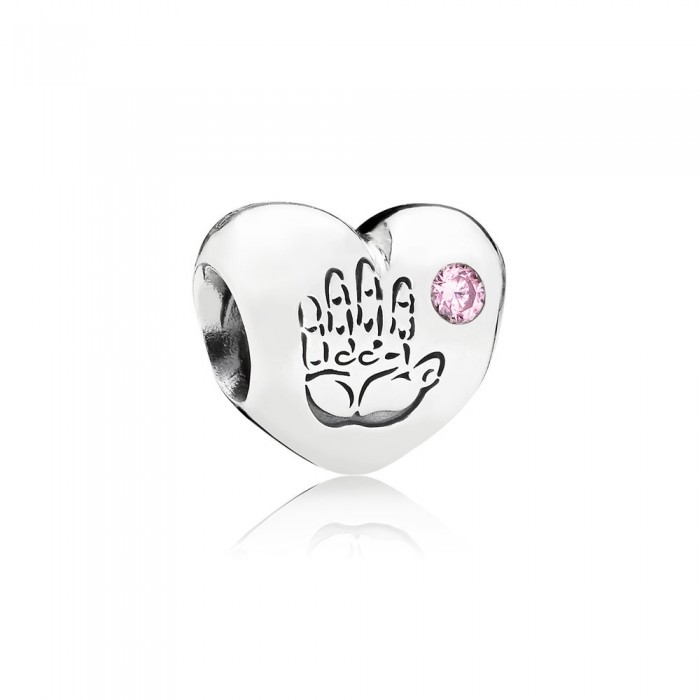 Pandora Jewelry Baby Girl Silver Charm With Pink Cubic Zirconia