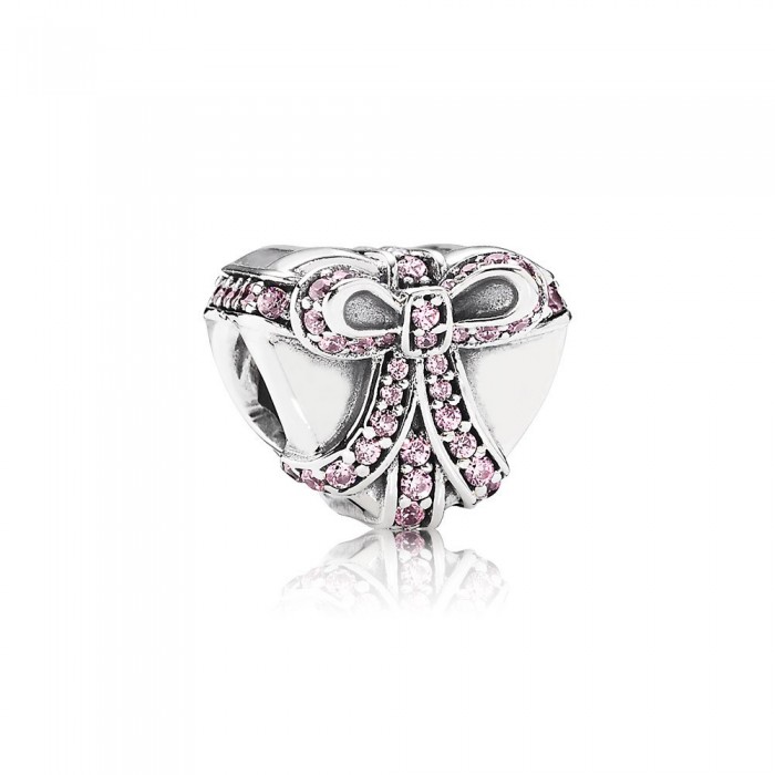 Pandora Jewelry Jewelry Heart Present Silver Charm With Pink Cubic Zirconia