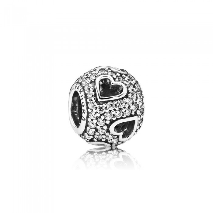Pandora Jewelry Abstract Pave Silver Charm With Cubic Zirconia And Cut Out Hearts