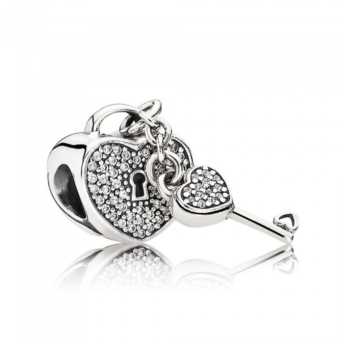 Pandora Jewelry Padlock Pave Silver Charm With Cubic Zirconia