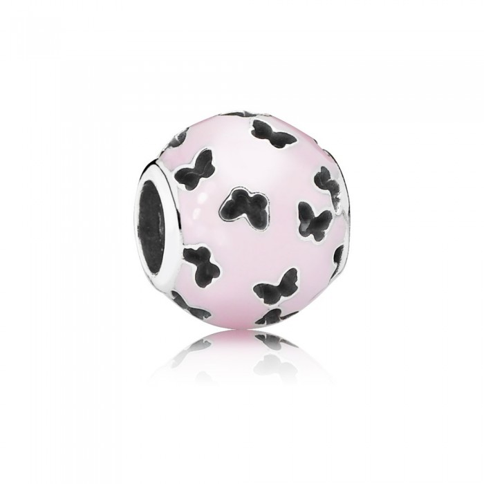 Pandora Jewelry Abstract Silver Charm With Light Pink Enamel And Cut Out Butterflies