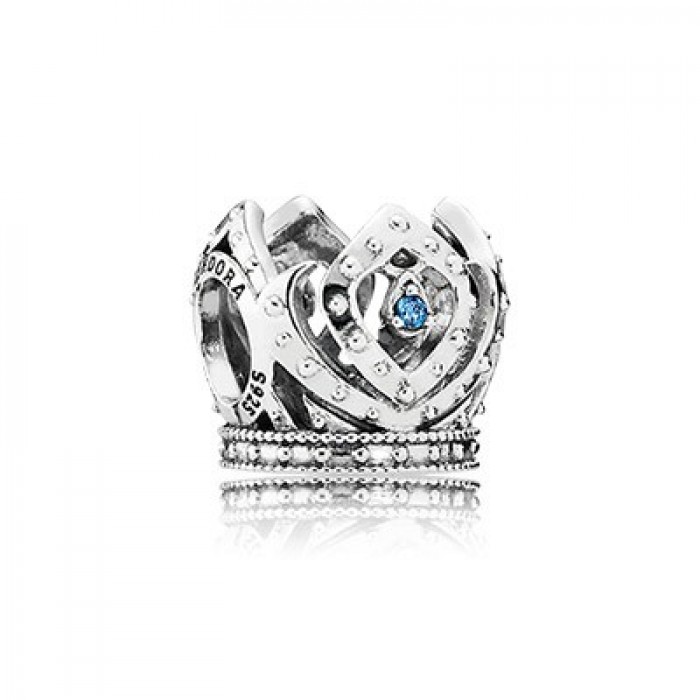 Pandora Jewelry Silver Disney Elsa Crown Openwork Charm With Blue Cz