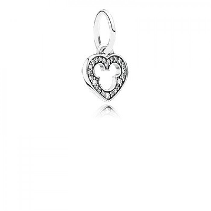 Pandora Jewelry Silver Disney Heart Dangle With Cz And Cut Out Mickey Silhouette