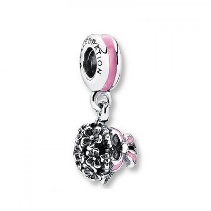 Pandora Jewelry Pink Enamel Celebration Bouquet Dangle Charm Silver