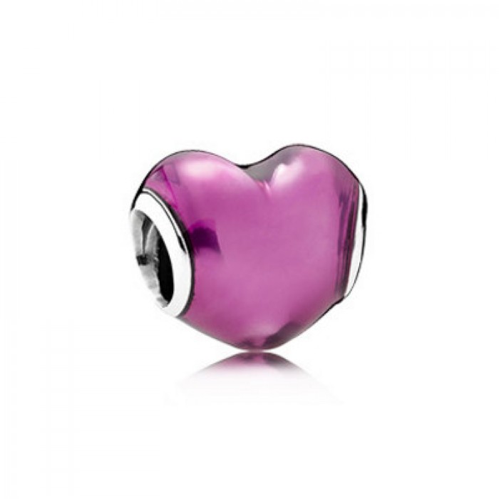 Pandora Jewelry Heart Silver Charm With Violet Enamel